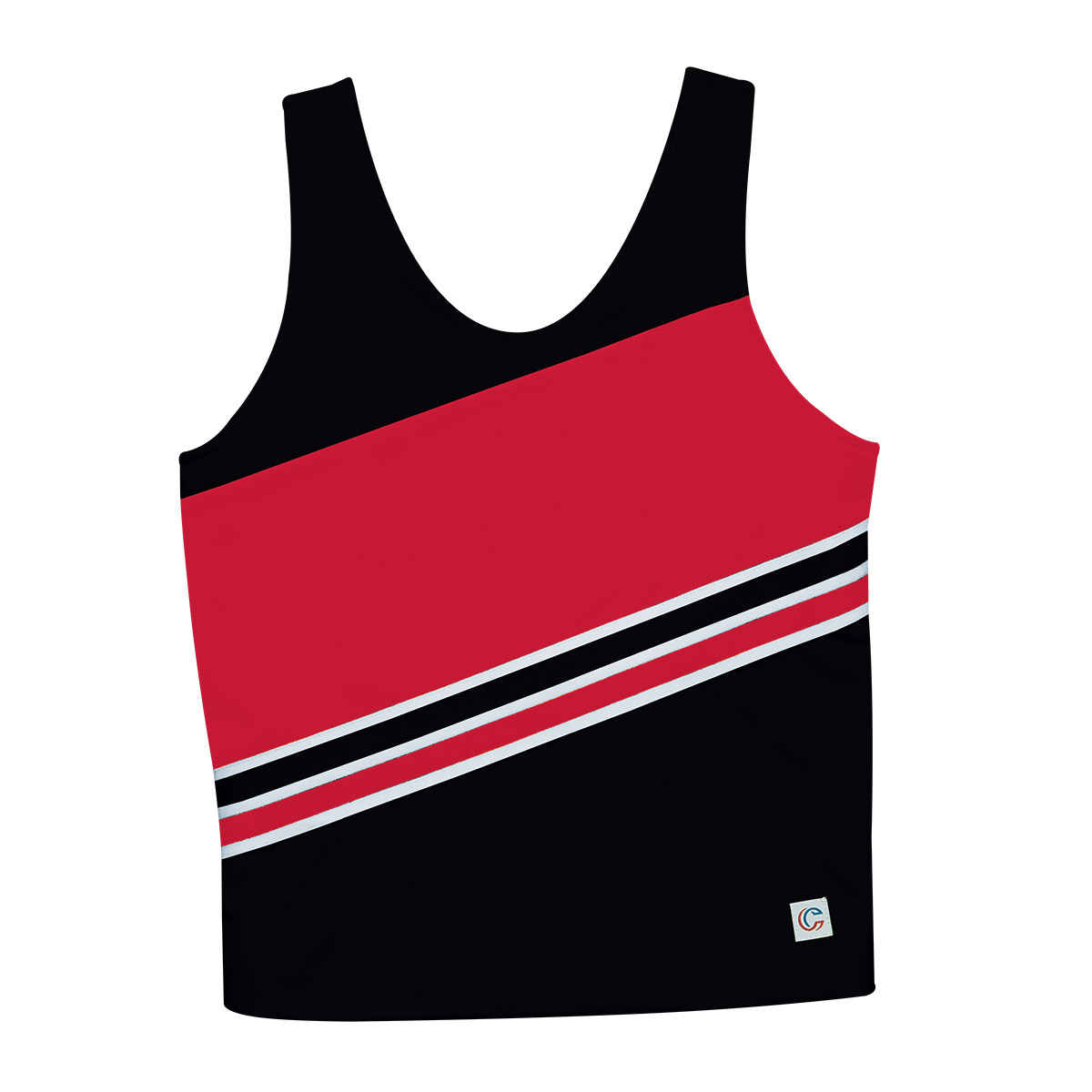 Cheer Shell Black And Red Stock Round Neck Racerback Cheer Uniform Shell Top with Diagonal Design
