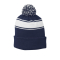 Sport-Tek® Stripe Pom Pom Beanie - Navy Blue/White