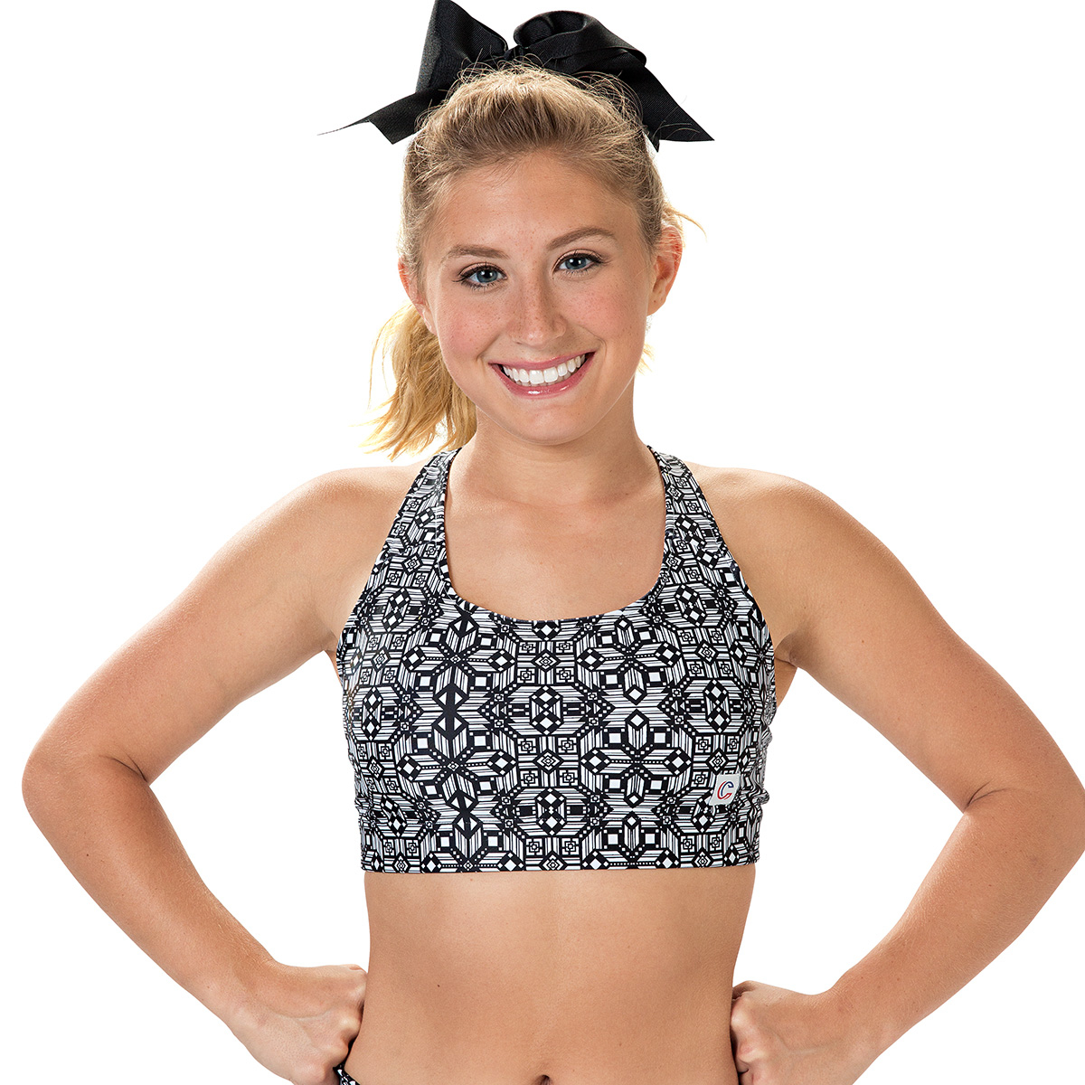 CC Spiritwear Black/White Gemstone Racer Back Sports Bra