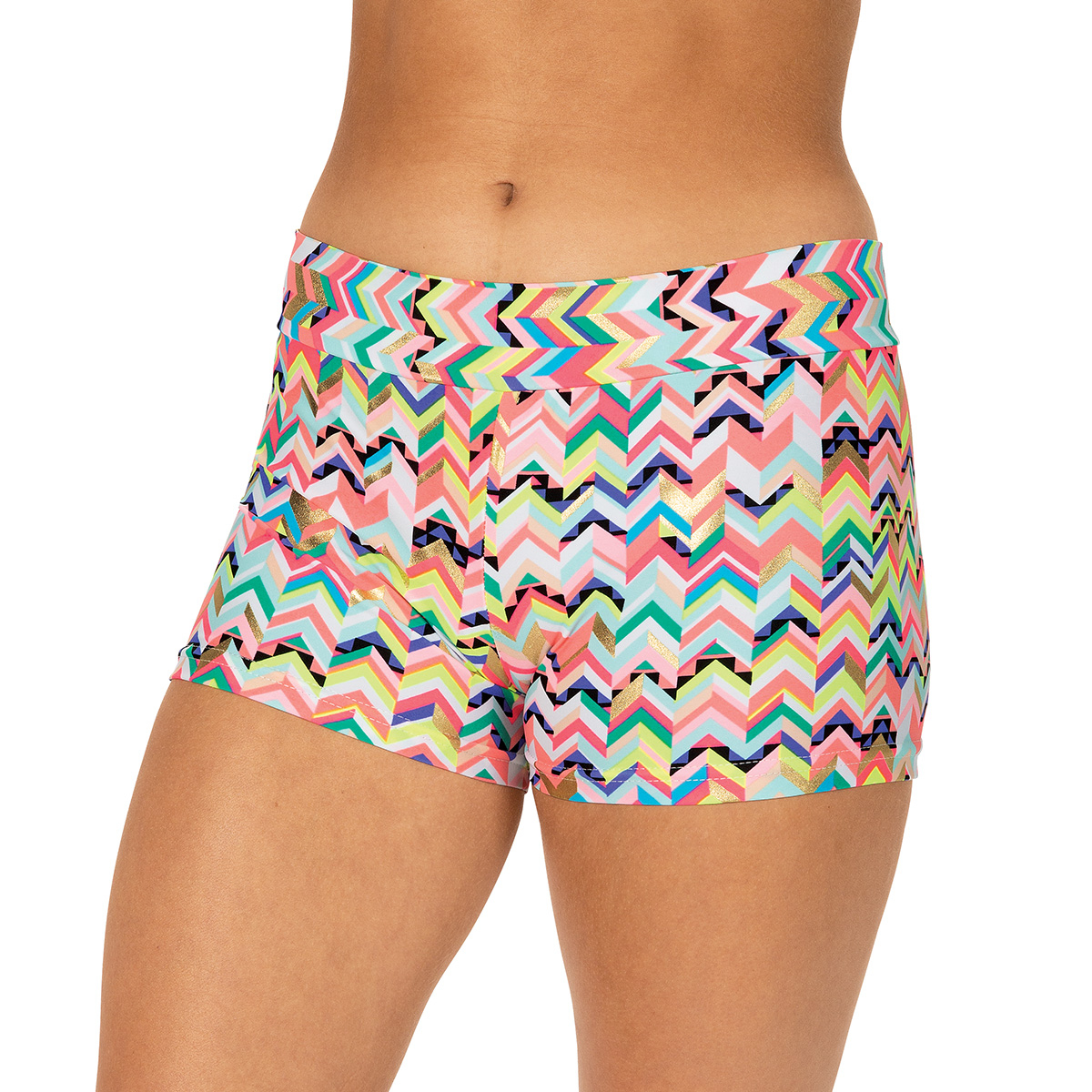 Mid-Rise Elastic Waist Hot Shorts - Multi-Color Chevron - YXS