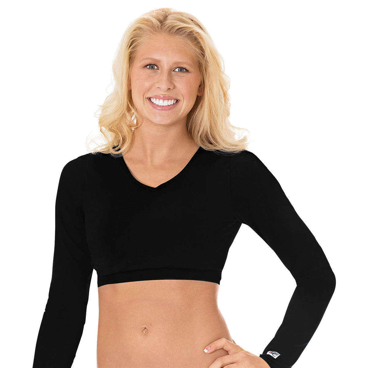 Polyester Spandex V-Neck Half Top - Black