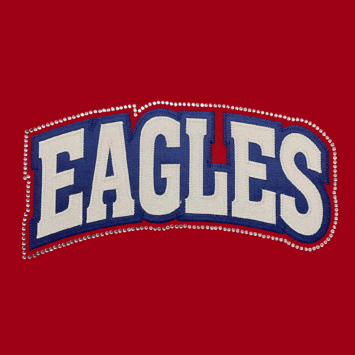 2 Color Arched Block Lettering with Rhinestone Outline (TARAKC2-RO)