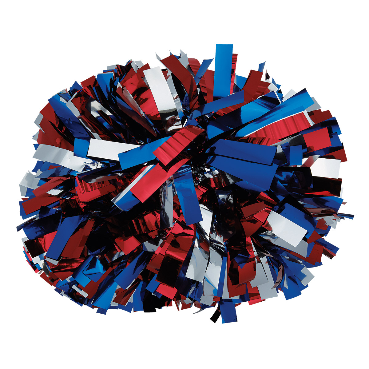 Three Color 4" Metallic Baton Handle Poms - Royal Blue/Red/Silver