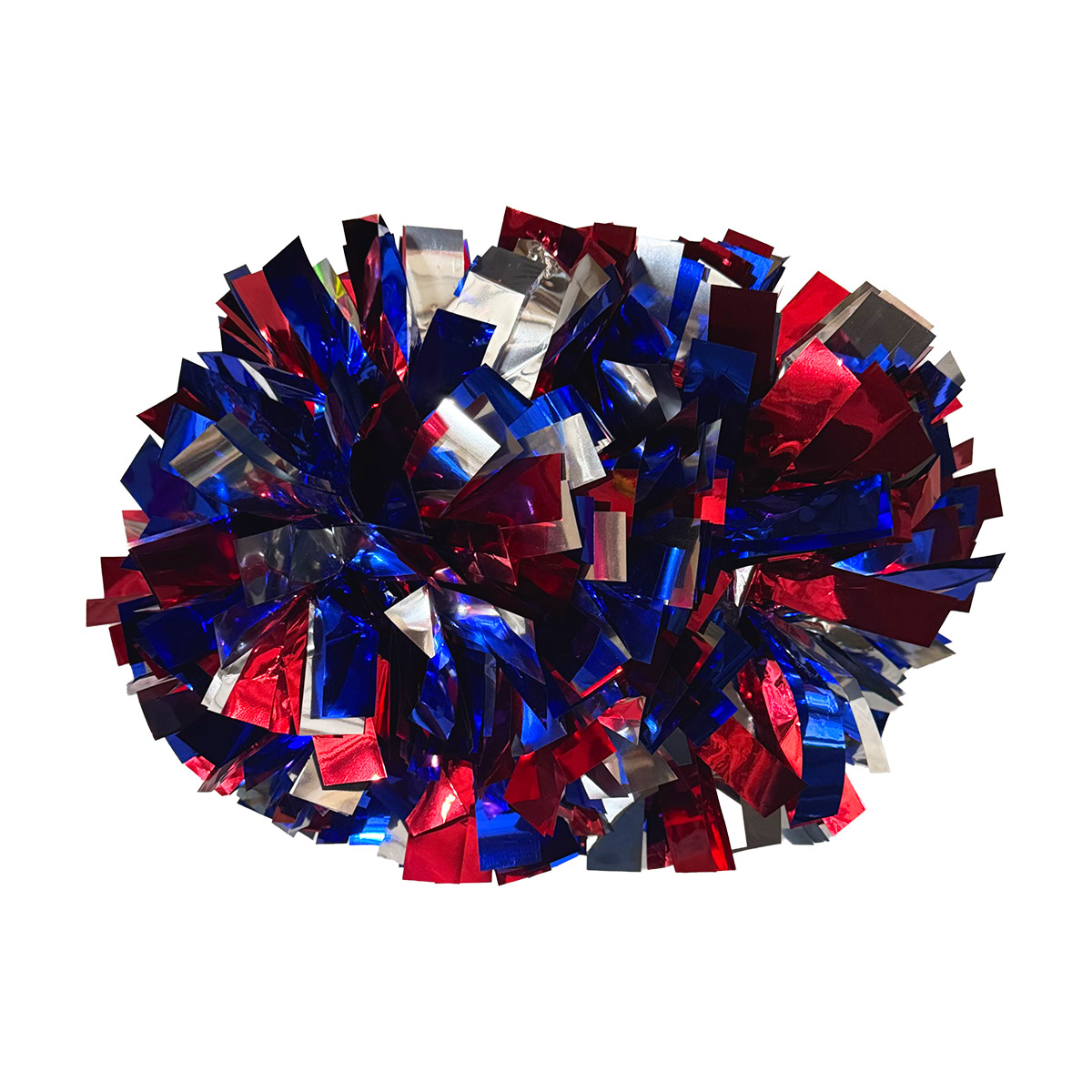 Three Color 4" Metallic Baton Handle Poms - Royal Blue/Red/Silver