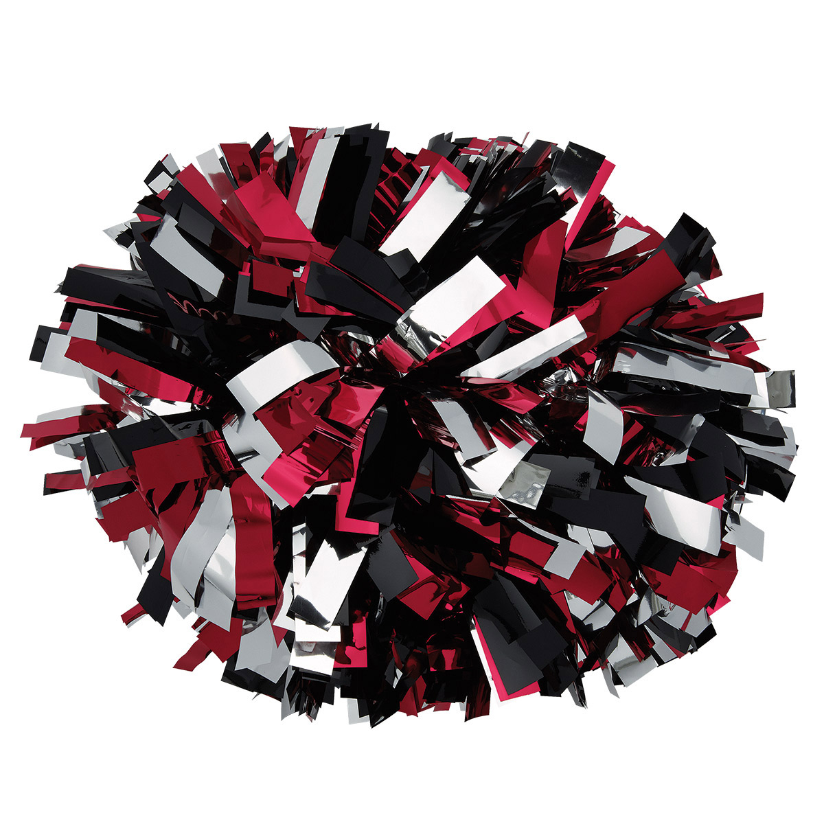 Three Color 6" Metallic Baton Handle Poms - Metallic Black/Metallic Red/Metallic Silver
