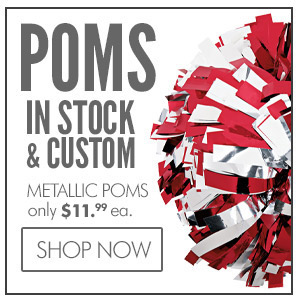 We carry stock and custom Cheerleading Poms, Plastic and Metallic Poms, Fluorescent Neon Poms and many other Cheer Poms