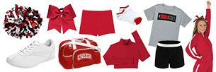 Accessories: Hair Bow, Briefs, Pom Pons, Socks, Halftop, Bag, Shoes, T-Shirt, Shorts, Warmup w/ Lettering